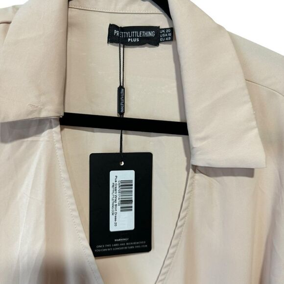 PrettyLittleThing PLUS CREAM WRAP SHIRT DRESS - Picture 4 of 8